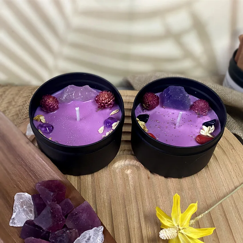 Home Fragrance Jar - 드라이 플라워 크리스탈 스톤 향 캔들,