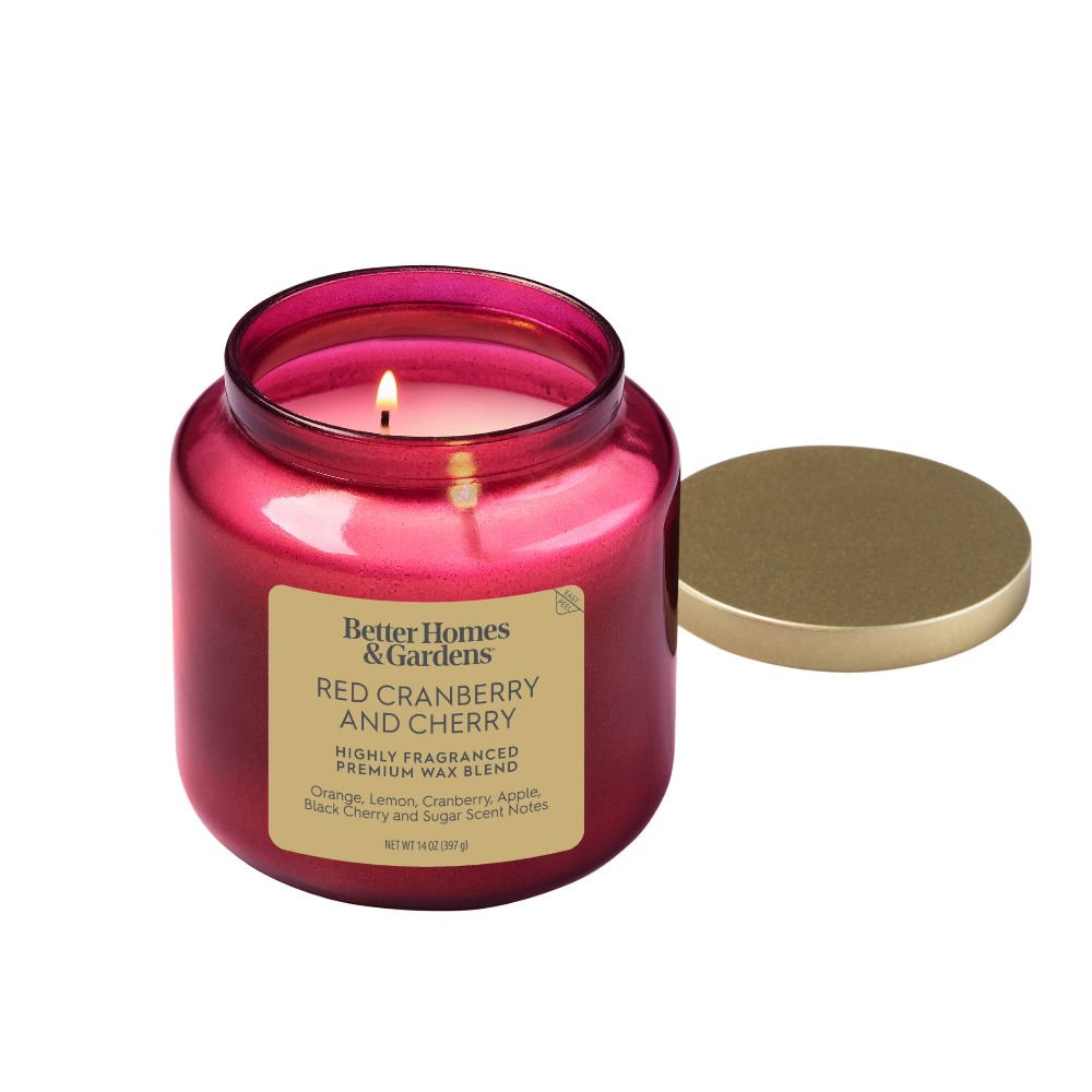 Home Fragrance Jar - 빨간 유리병 양초, 금색 뚜껑, 레드